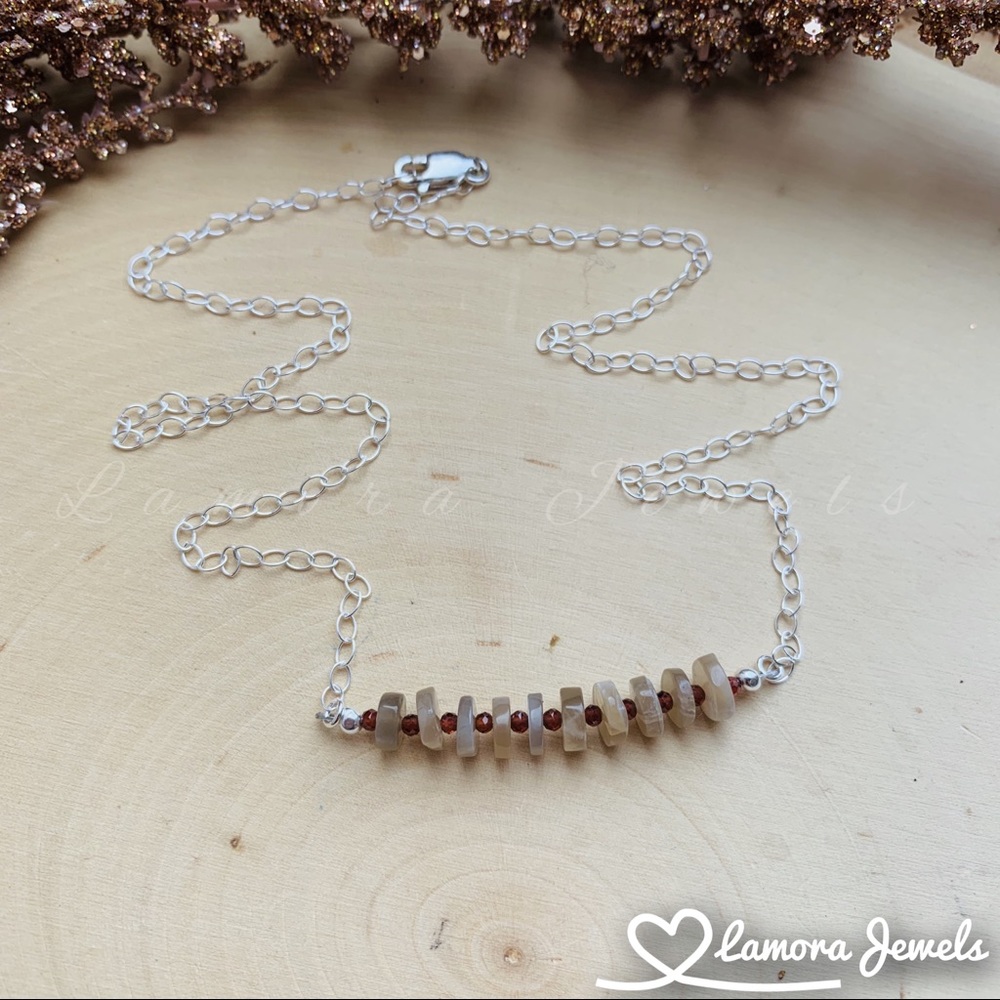 Moonstone & Garnet Gems Sterling Silver Necklace
